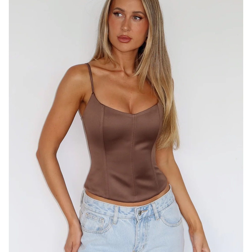 White Fox Brown Satin Bustier